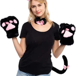 Spooktacular 5Pcs Kitten Kitty Cat Halloween Accessories - Costume Accessories -Halloween Costumes Sales 2022 5 pcs Kitten Kitty Cat Costume Accessories Set for Adult and Child Cosplay Halloween Dress Up Pink 5