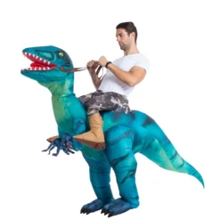 Spooktacular Inflatable Ride-On Blue Raptor Dinosaur Costume - Adult - Adult One Size - Adult Costumes