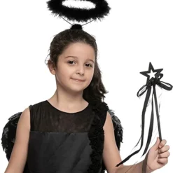 Spooktacular Black Angel Wings Halloween Costume - Costume Accessories -Halloween Costumes Sales 2022 Black Angel Wings amp Halo Headband with Wand Child 2 结果