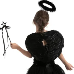 Spooktacular Black Angel Wings Halloween Costume - Costume Accessories -Halloween Costumes Sales 2022 Black Angel Wings amp Halo Headband with Wand Child 3 结果