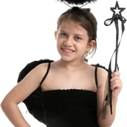 Spooktacular Black Angel Wings Halloween Costume - Costume Accessories -Halloween Costumes Sales 2022 Black Angel Wings amp Halo Headband with Wand Child 4 结果
