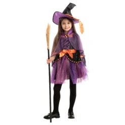 Spooktacular Child Girl Orange Purple Witch Costume - Group Costumes -Halloween Costumes Sales 2022 Child Girl Orange Purple Witch Costume 2