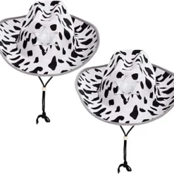 Spooktacular 2pcs Childrens Black Cow Print Cowboy Hat - Costume Accessories