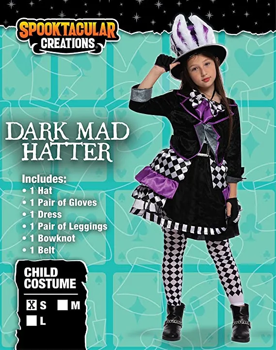 Spooktacular Girls Dark Mad Hatter Halloween Costume - Kid Halloween Costumes 4 Spooktacular Girls Dark Mad Hatter Halloween Costume - Kid Halloween Costumes - Image 2