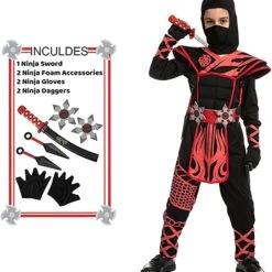 Spooktacular Boys Red and Black Ninja Halloween Costume - Group Costumes -Halloween Costumes Sales 2022 Dragon Scales RedBlack Ninja Costume Cosplay Child 6