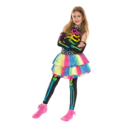 Spooktacular Girls Funky Punky Colorful Skeleton Halloween Costume - Group Costumes -Halloween Costumes Sales 2022 Funky Bones Colorful Skeleton Deluxe Costume for Girls 5 5 scaled 1