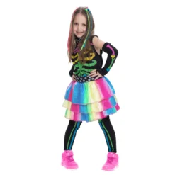 Spooktacular Girls Funky Punky Colorful Skeleton Halloween Costume - Group Costumes -Halloween Costumes Sales 2022 Funky Bones Colorful Skeleton Deluxe Costume for Girls 9 2