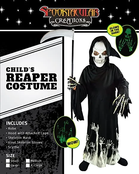 Spooktacular Kids Glow in the Dark Grim Reaper Halloween Costume - Kid Halloween Costumes 4 Spooktacular Kids Glow in the Dark Grim Reaper Halloween Costume - Kid Halloween Costumes - Image 2