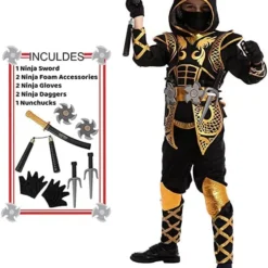Spooktacular Kids Golden Ninja Halloween Costume - Group Costumes