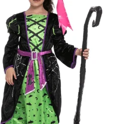 Spooktacular Girls Green and Black Witch Halloween Costume - Group Costumes -Halloween Costumes Sales 2022 Green Witch Costume For Role Play Cosplay Child 1