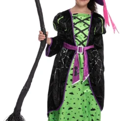 Spooktacular Girls Green and Black Witch Halloween Costume - Group Costumes -Halloween Costumes Sales 2022 Green Witch Costume For Role Play Cosplay Child 2
