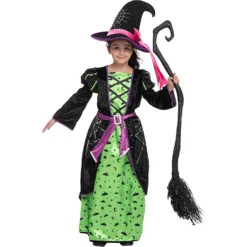Spooktacular Girls Green and Black Witch Halloween Costume - Group Costumes