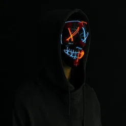 Joyin Halloween 3 Lighting Modes Led Mask Light Up Costume - Costume Accessories -Halloween Costumes Sales 2022 Halloween Led Mask Light Up With Gloves bluered 1