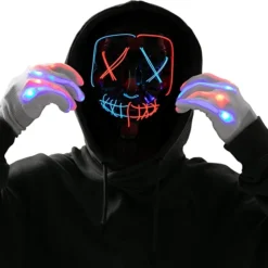 Joyin Halloween 3 Lighting Modes Led Mask Light Up Costume - Costume Accessories -Halloween Costumes Sales 2022 Halloween Led Mask Light Up With Gloves bluered 4