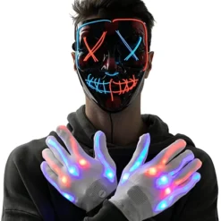 Joyin Halloween 3 Lighting Modes Led Mask Light Up Costume - Costume Accessories -Halloween Costumes Sales 2022 Halloween Led Mask Light Up With Gloves bluered 5