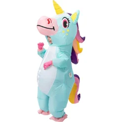 Spooktacular Inflatable Blue Rainbow Unicorn Costume - Adult One Size - Adult Costumes