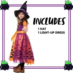 Spooktacular Girls Witch Tutu Halloween Costume - Group Costumes -Halloween Costumes Sales 2022 LED Light Up Polka Dots Witch Tutu Costume For Role Play Cosplay Child 3