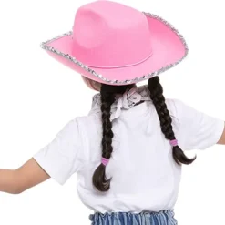 Spooktacular Womens Halloween Pink Felt Cowboy Hat with 3 Bandanas - Costume Accessories -Halloween Costumes Sales 2022 LED Pink Cowboy Hat with 3 Bandanas for Cosplay 4
