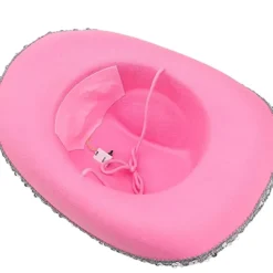 Spooktacular Womens Halloween Pink Felt Cowboy Hat with 3 Bandanas - Costume Accessories -Halloween Costumes Sales 2022 LED Pink Cowboy Hat with 3 Bandanas for Cosplay 5