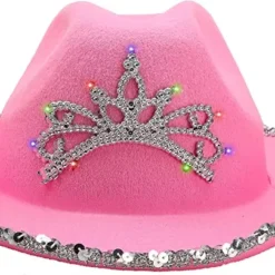 Spooktacular Womens Halloween Pink Felt Cowboy Hat with 3 Bandanas - Costume Accessories -Halloween Costumes Sales 2022 LED Pink Cowboy Hat with 3 Bandanas for Cosplay 6