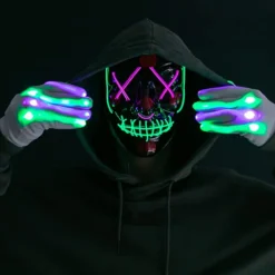 Joyin LED Light Up Scary Halloween Mask (Green and Purple) - Costume Accessories -Halloween Costumes Sales 2022 Led Multi Color Scary Mask And Gloves greenamppurple 1