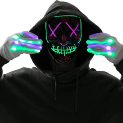 Joyin LED Light Up Scary Halloween Mask (Green and Purple) - Costume Accessories -Halloween Costumes Sales 2022 Led Multi Color Scary Mask And Gloves greenamppurple 4