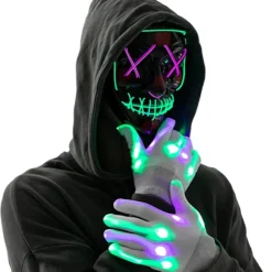 Joyin LED Light Up Scary Halloween Mask (Green and Purple) - Costume Accessories -Halloween Costumes Sales 2022 Led Multi Color Scary Mask And Gloves greenamppurple 5