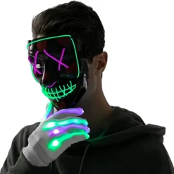 Joyin LED Light Up Scary Halloween Mask (Green and Purple) - Costume Accessories -Halloween Costumes Sales 2022 Led Multi Color Scary Mask And Gloves greenamppurple 7