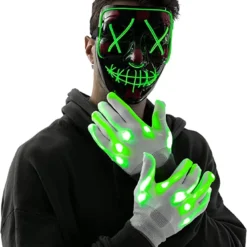 Joyin Halloween Led Mask Costume with 3 Lighting Modes (Green) - Costume Accessories -Halloween Costumes Sales 2022 Led Scary Mask And Gloves green 7