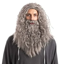 Spooktacular Mens Halloween Wizard Grey Wig with Beard - Costume Accessories