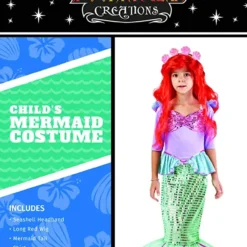 Spooktacular Girls Mermaid Costume with Red Wig and Headband - Kid Halloween Costumes -Halloween Costumes Sales 2022 Mermaid Deluxe Costume Set 5