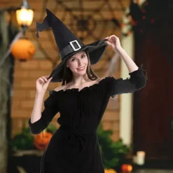 Spooktacular Womens Large Black Velvet Halloween Witch Hat - Costume Accessories -Halloween Costumes Sales 2022 Pink Tiara Felt Cowboy Hats 2 Pack 4