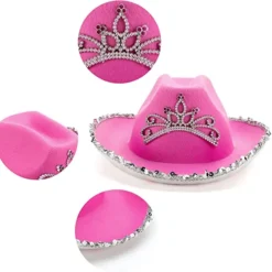 Spooktacular 2Pcs Pink Tiara Felt Cowboy Hats - Costume Accessories