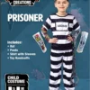 Spooktacular Prisoner Jail Halloween Costume with Tattoo Sleeve and Toy Handcuffs for Kids - Kid Halloween Costumes