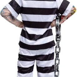 Spooktacular Prisoner Jail Halloween Costume with Tattoo Sleeve and Toy Handcuffs for Kids - Kid Halloween Costumes -Halloween Costumes Sales 2022 Prisoner Jail Halloween Costume with Tattoo Sleeve and Toy Handcuffs for Kids 4
