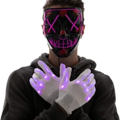 Joyin Halloween 3 Lighting Modes Led Mask Light Up Costume - Costume Accessories -Halloween Costumes Sales 2022 Purple Led Scary Mask And Gloves 3
