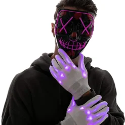 Joyin Halloween 3 Lighting Modes Led Mask Light Up Costume - Costume Accessories -Halloween Costumes Sales 2022 Purple Led Scary Mask And Gloves 4