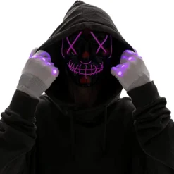Joyin Halloween 3 Lighting Modes Led Mask Light Up Costume - Costume Accessories -Halloween Costumes Sales 2022 Purple Led Scary Mask And Gloves 5