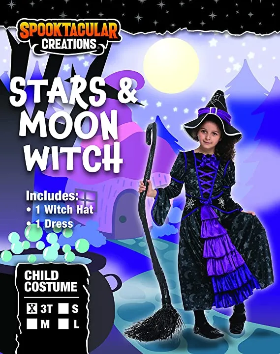 Spooktacular Girls Purple Witch Stars and Moon Halloween Costume - Group Costumes 4 Spooktacular Girls Purple Witch Stars and Moon Halloween Costume - Group Costumes - Image 2