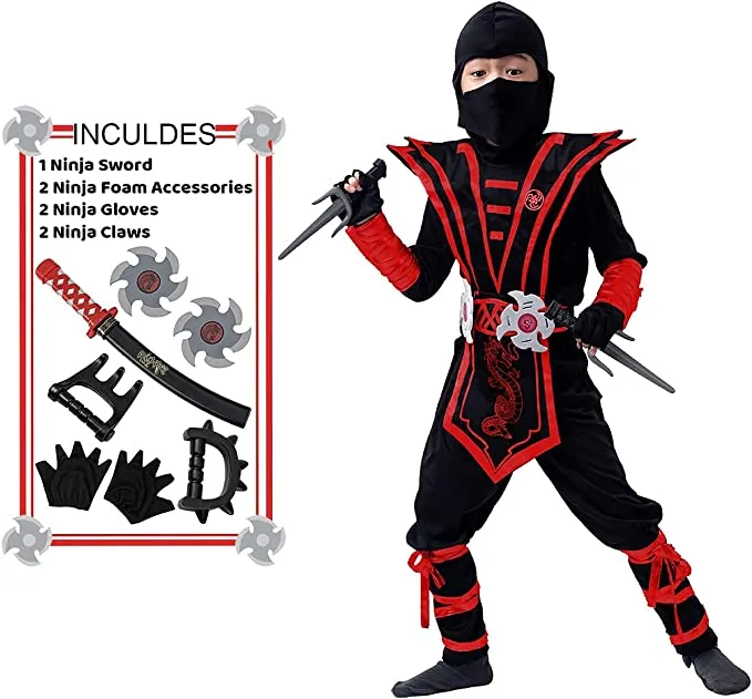 Spooktacular Red Ninja Costume Cosplay - Child - Kid Halloween Costumes 4 Spooktacular Red Ninja Costume Cosplay - Child - Kid Halloween Costumes - Image 2
