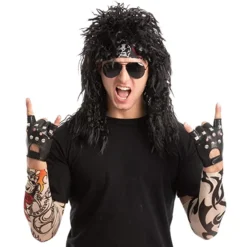 Spooktacular Mens 80s Black Long Curly Black Wig - Costume Accessories