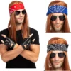 Spooktacular Mens 90s Rock Star Halloween Costume - Adult Costumes -Halloween Costumes Sales 2022 Rockstar 90s Heavy Metal Rocker Costume with Wig Gloves Sunglasses and Bandanas Halloween Costumes for Men 1
