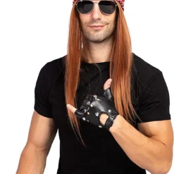 Spooktacular Mens 90s Rock Star Halloween Costume - Adult Costumes -Halloween Costumes Sales 2022 Rockstar 90s Heavy Metal Rocker Costume with Wig Gloves Sunglasses and Bandanas Halloween Costumes for Men 3