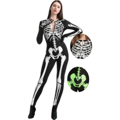 Spooktacular Glow in The Dark Womens Skeleton Costume - Group Costumes