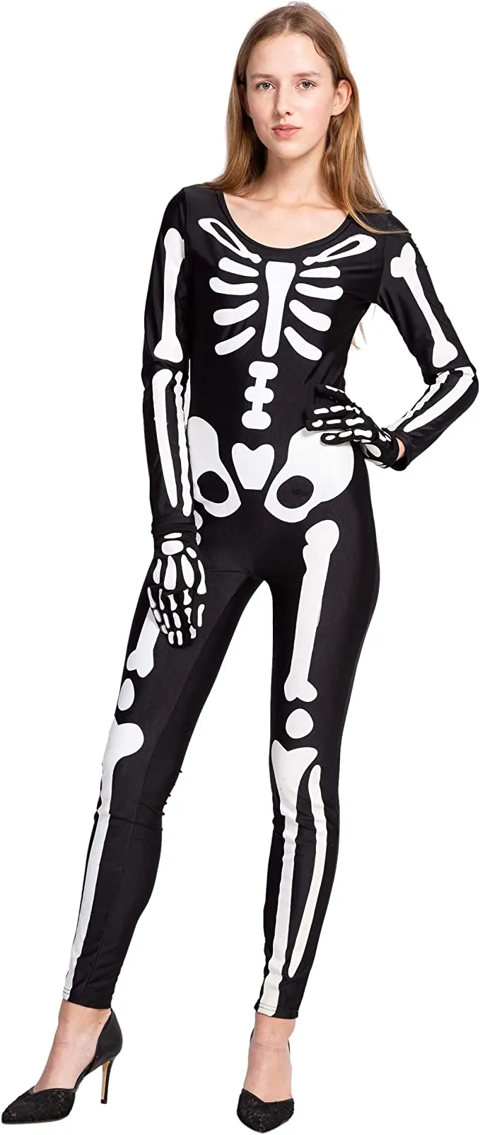 Spooktacular Women Skeleton Bodysuit with Glow Patterns - Group Costumes 4 Spooktacular Women Skeleton Bodysuit with Glow Patterns - Group Costumes - Image 2