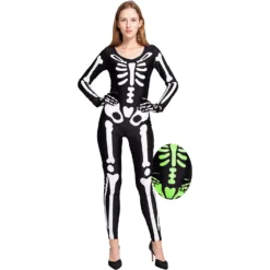 Spooktacular Women Skeleton Bodysuit with Glow Patterns - Group Costumes