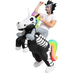Spooktacular Adult Inflatable Skeleton Unicorn Ride on Costume - Group Costumes