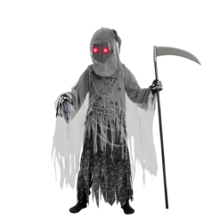 Spooktacular Kids Grim Reaper Halloween Costume with Glowing Eyes - Kid Halloween Costumes