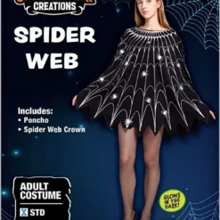 Halloween Costumes Sales 2022 -Halloween Costumes Sales 2022 Spider Web Dress Poncho Costumes with Glow Effect and Crown for Women Adult 6