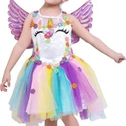 Spooktacular Girls Unicorn Princess Halloween Costume - Kid Halloween Costumes -Halloween Costumes Sales 2022 Spooktacular Creations Unicorn Princess Pageant Flower Girl Tutu Dress Rainbow Skirt with Headband and wings for Kids 3